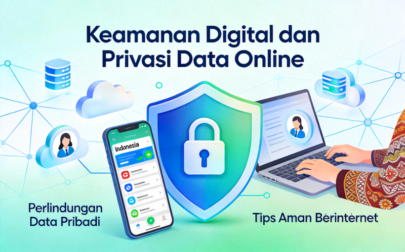 Ilustrasi keamanan digital dan privasi data online untuk pengguna internet Indonesia